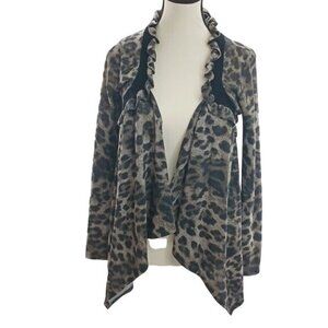 Daytrip Womens S Leopard Ruffle Open Front Cardigan Draped Top